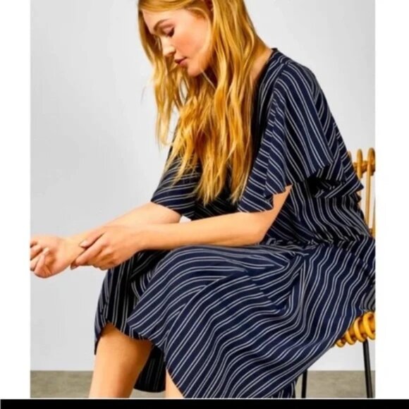 Ted Baker ~Flissie Navy Zip Front Striped Midi Dress in US size 10 (Ted size 4) - Picture 3 of 16